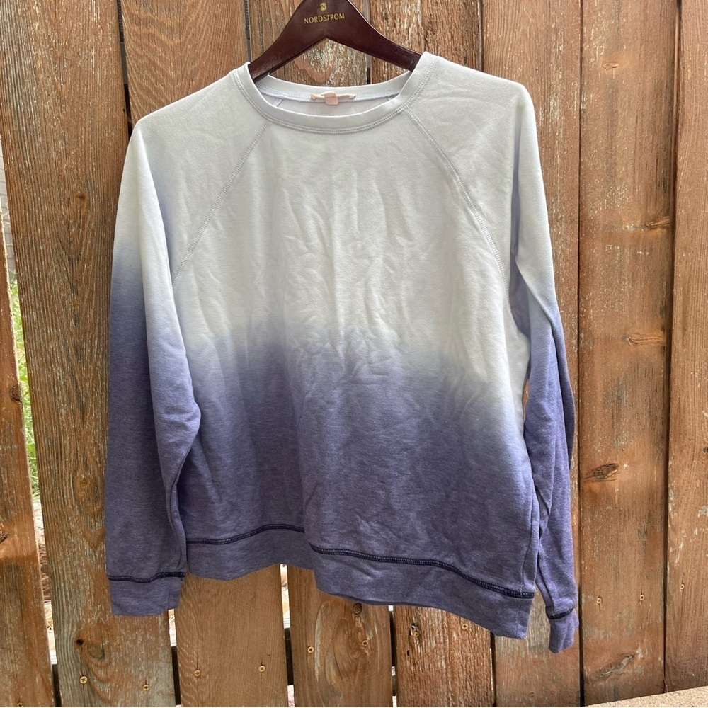 COMO VINTAGE Womens’s Blue Gray Tie Dye Cropped Long Sleeve Top Sweatshirt Small